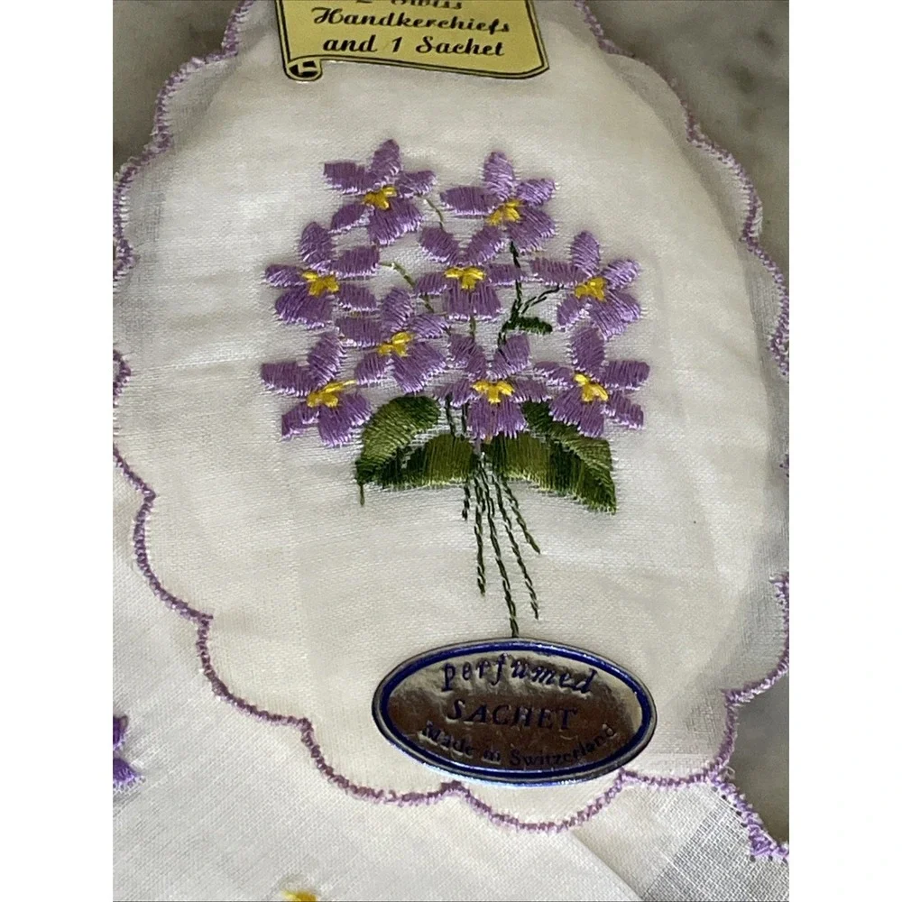Two Sets European WWII Era Sweetheart Napkins | Embroidered Flowers Floral Linen